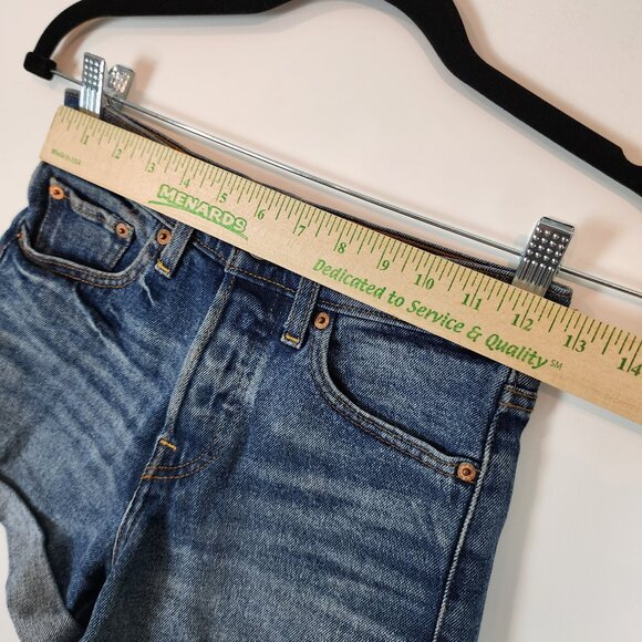 Levi's High Rise Button Fly Wedgie Shorts Mid Wash Cuffed Hem Cheeky Denim Short - Picture 10 of 12